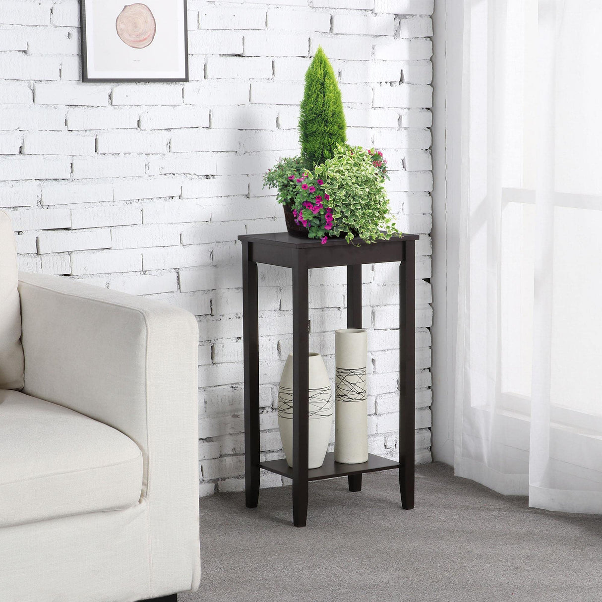 Yaheetech Side Table set of 2, Wooden End Tables with Storage Shelf and Solid Wood Legs, 29in High Telephone Table Narrow Sofa Side tables for Living Room/Small Spaces/Hallway/Study, Dark Coffee Yaheetech