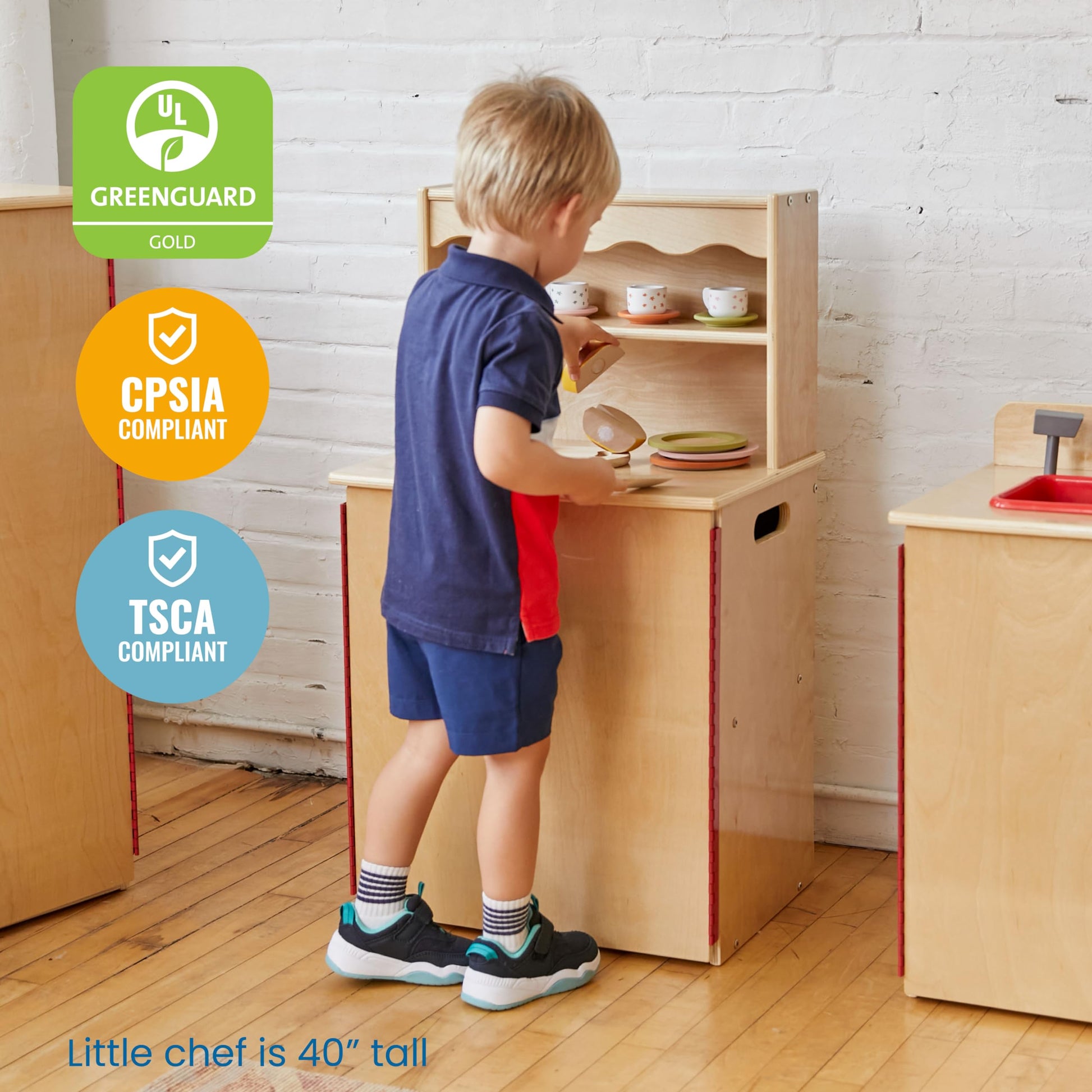 ECR4Kids Play Kitchen Storage Cupboard, Wooden Playset, Natural - WoodArtSupply