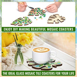 Honeydak 6 Sets DIY Leaves Glass Mosaic Tiles with 6 Sets Leaves Wooden Coasters Making Mosaic Crafts Materials Package Mixed Stained Glass Kit for Handmade Colourful Home Gifts Indoor Decor Honeydak