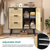 Iwell Storage Cabinet with Rattan Door & 3 Drawers, Rattan Cabinet with Adjustable Shelf, Rattan Dresser, Accent Cabinet for Living Room, Entryway, Kitchen, Black Iwell