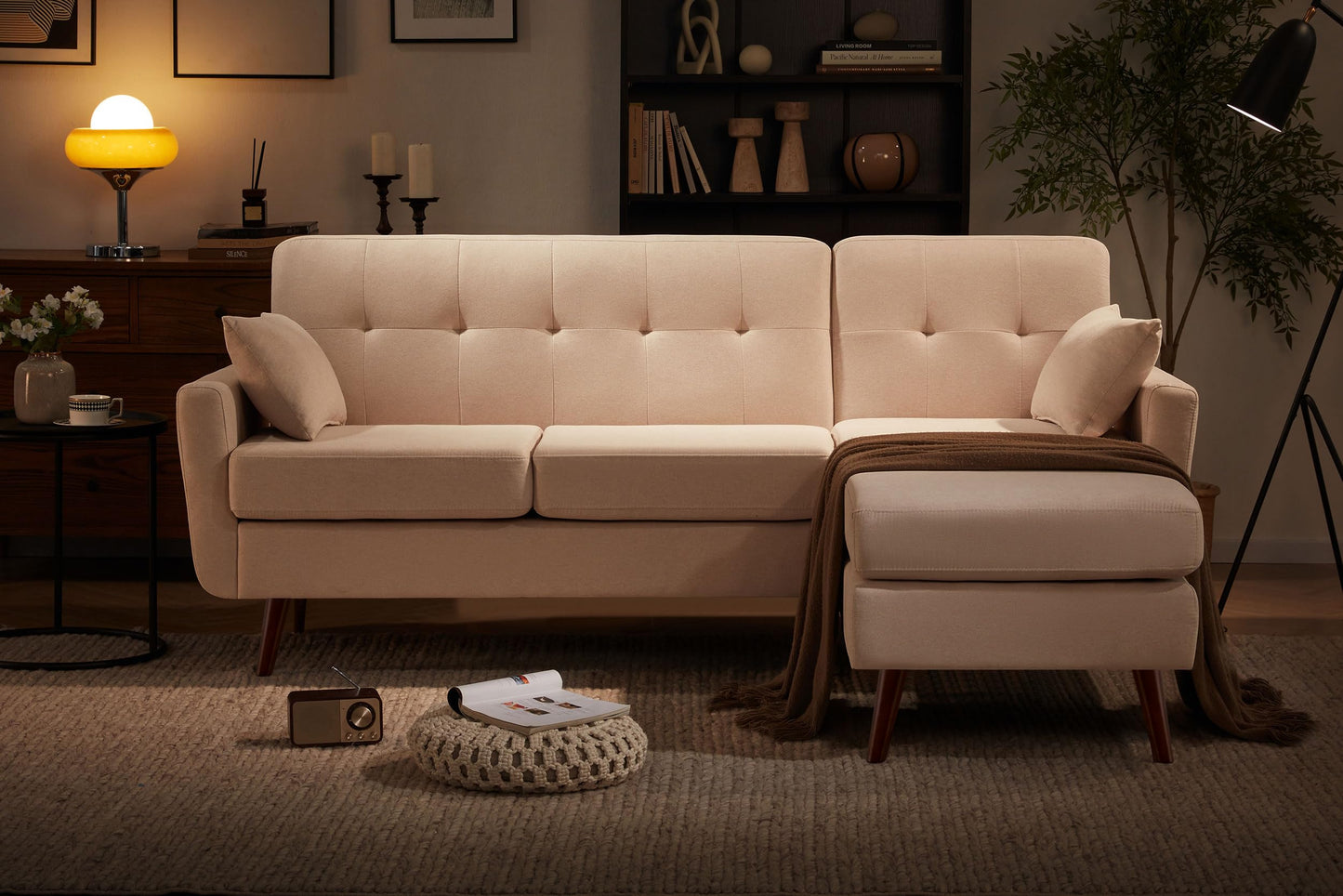 Weture 80” Convertible Sectional Couches for Living Room,3 Seat L Shaped Sofa with Removable Pillows,Mid Century Modern Sofa Couch with Chaise,Small Couch for Bedroom, Apartment & Office(Linen-Beige)