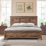 ACCOHOHO Farmhouse Queen Size Bed Frame with 52" Tall Full-Panel Headboard, Wood Platform Bedframe with Footboard and Storage Drawers, No Squeak, No Box Spring Needed, Light Brown ACCOHOHO