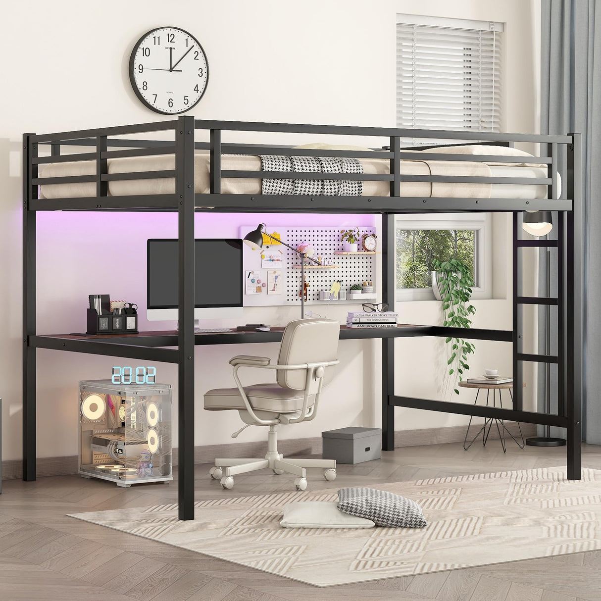 Bellemave Full Loft Bed with Desk, Metal Full Loft Bed Frame with guardrail and Ladder for Adults, Kids, Teens, Black Bellemave
