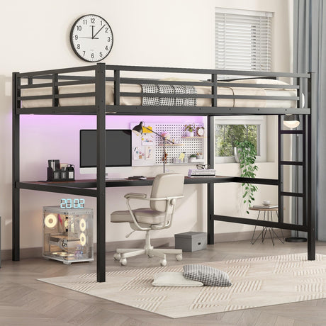 Bellemave Queen Loft Bed with Desk, Metal Queen Loft Bed Frame with guardrail and Ladder for Adults, Kids, Teens, Black Bellemave