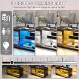 Lvifur 43'' Coffee Table with LED Lights & Charging Station, 3 Color Dimmable Auto Sensor Dining Table with 2 Storage Shelf and 1 Drawer,Farmhouse Center Table for Living Room(Black) Lvifur