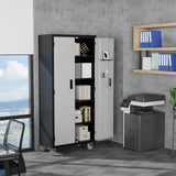 VINGLI 72'' Tall Garage Storage Cabinet, Metal Storage Cabinet with Pegboards, Wheels, Locking Doors and Adjustable Shelves (Black & Silver, 32''W x 16''D x 72''H) VINGLI