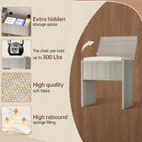 INTERGREAT 57" Makeup Vanity Desk with Large Mirror and 10 LED Lights,Farmhouse Vanity Table with Power Outlet & 5 Drawers,3 Lighting Color Adjustable,Dressing Table for Bedroom,Dressing Room,Grey INTERGREAT