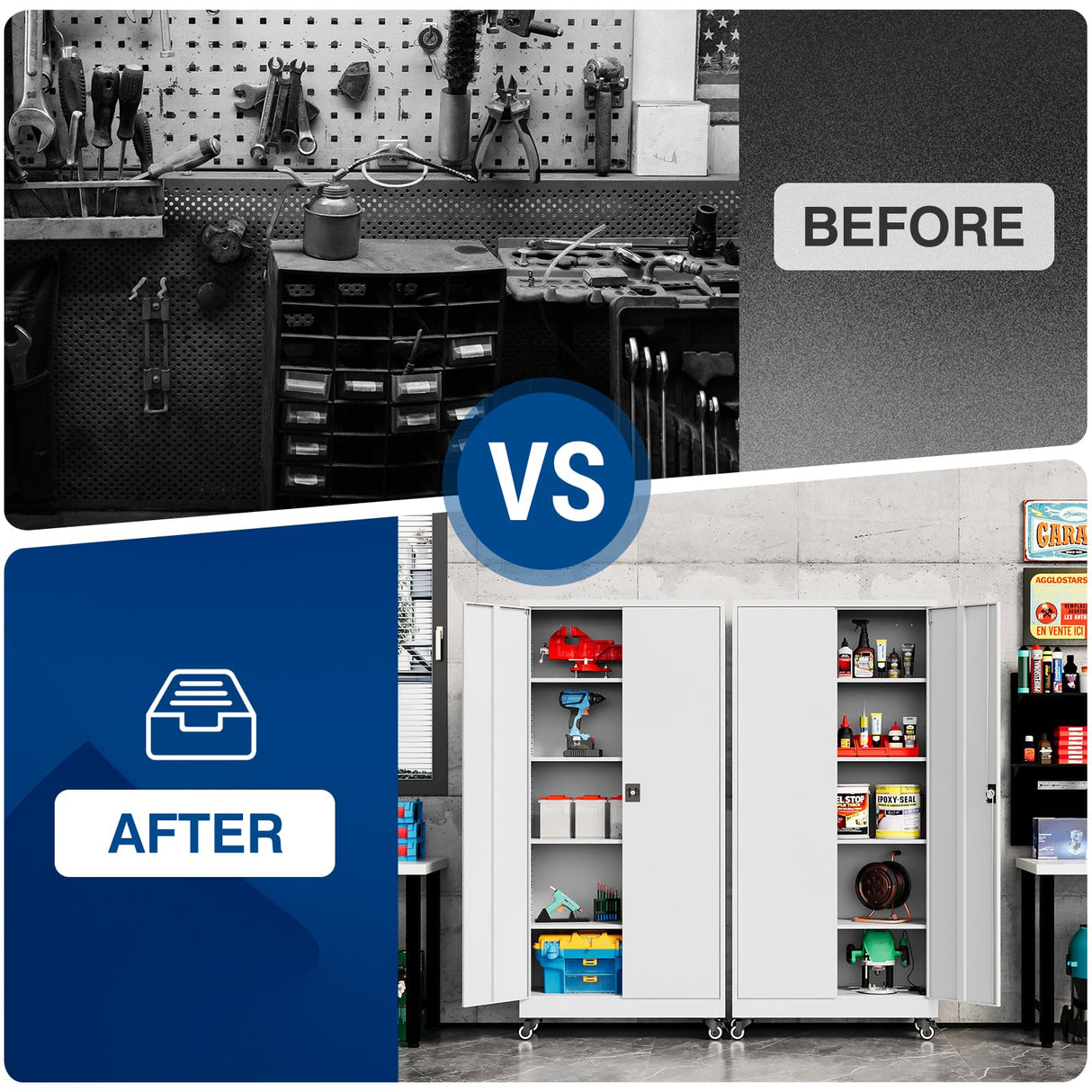 Fesbos Metal Rolling Storage Cabinet-74.6” Tall Steel File Cabinets with Wheels Lockable Doors and Adjustable Shelves-White Steel Storage Cabinet for Home, School, Office, Garage Fesbos