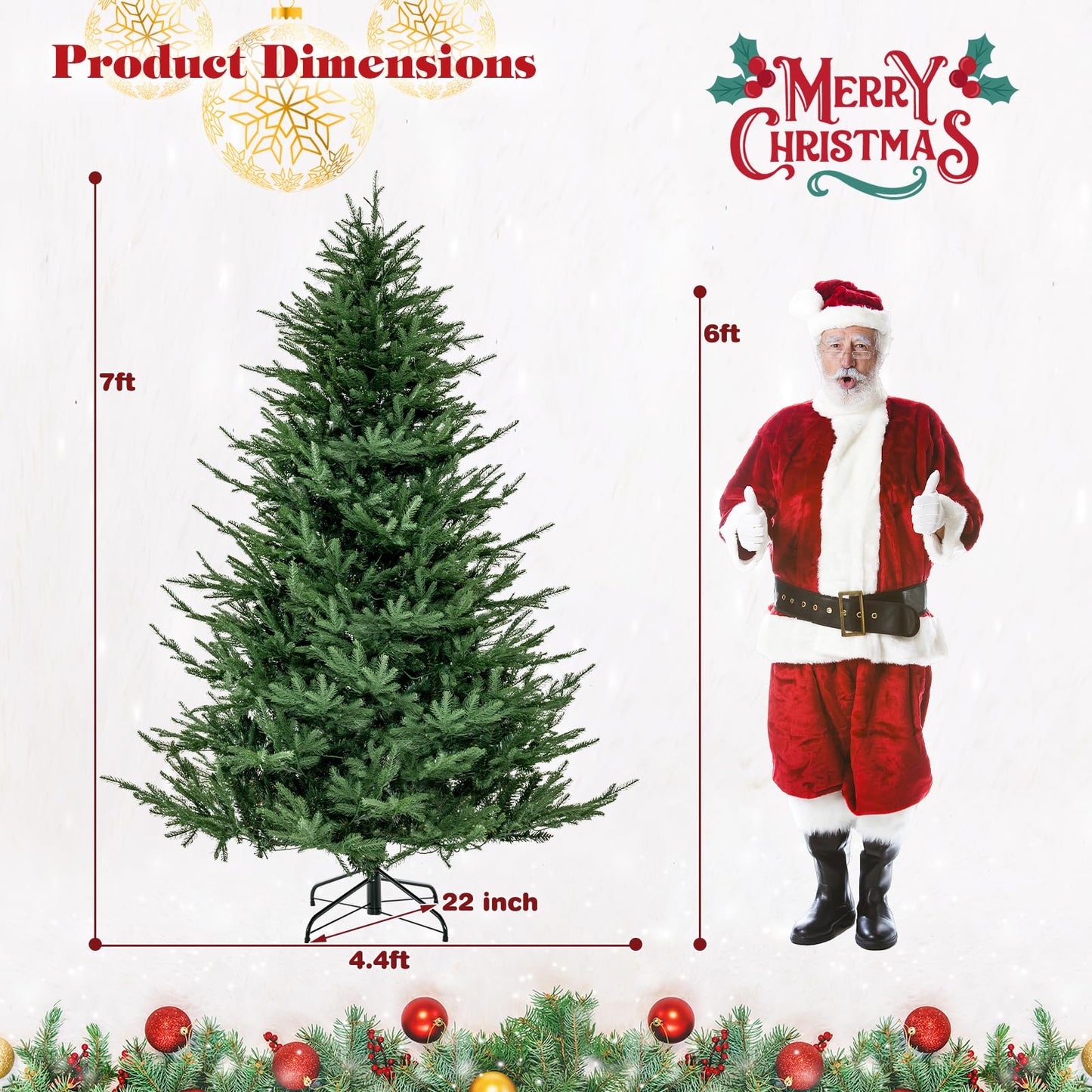 Goplus 7ft Pre-Lit Artificial Christmas Tree, Hinged Xmas Tree with 380 Warm-White LED Lights, 8 Lighting Modes, 1130 Branch Tips, Foldable Metal Stand, for Office Home Holiday Party Decor