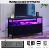 J-yaamiZz 39" Dresser TV Stand for TVs up to 50", Media Console with LED Lights, Charging Station & 2 Drawer Storage Chest, Gaming Entertainment Center with Storage for Bedroom (Black, 39 in) J-yaamiZz
