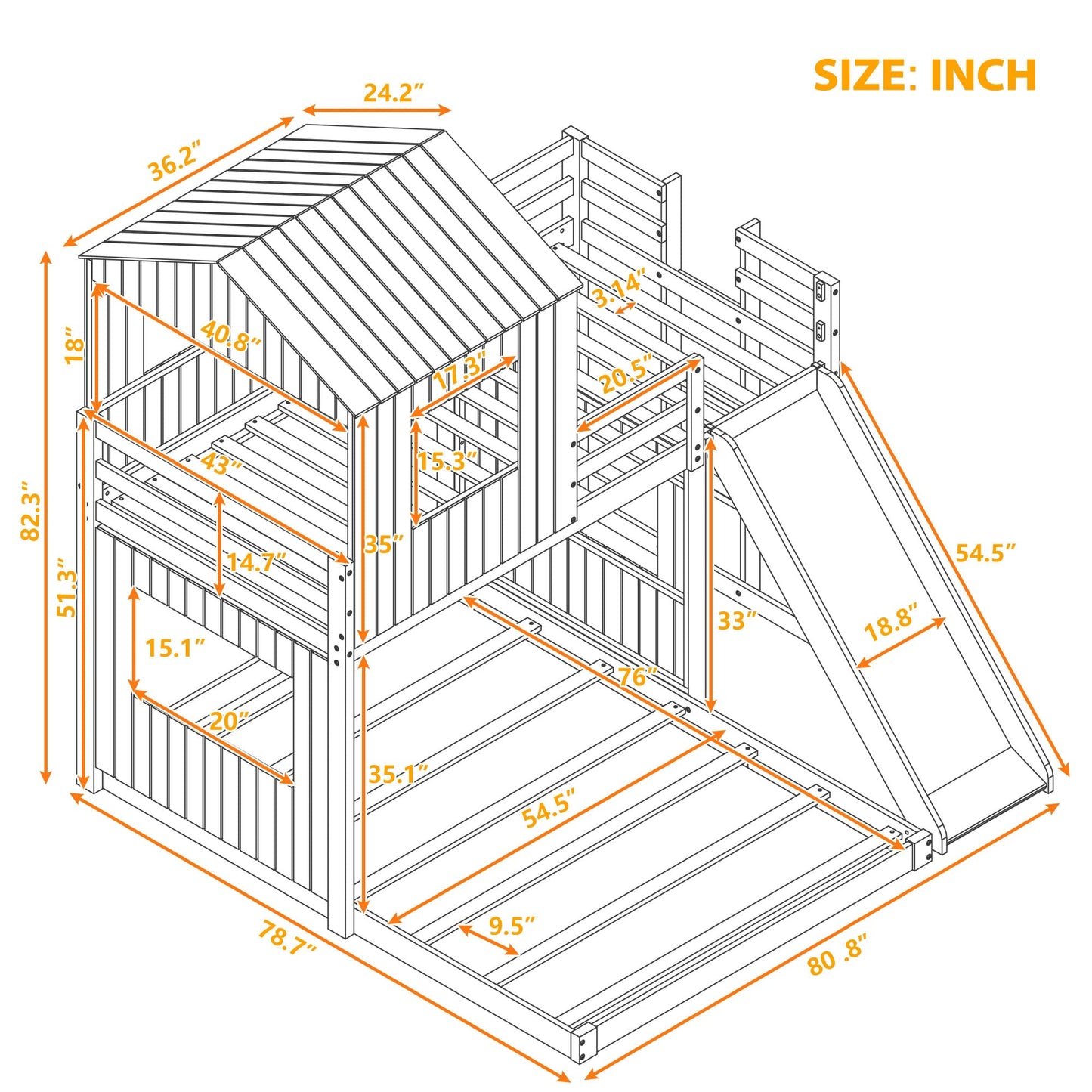 Merax White Twin over Full Bunk Bed with Slide, Safety Guardrails and House Design for Kids - WoodArtSupply