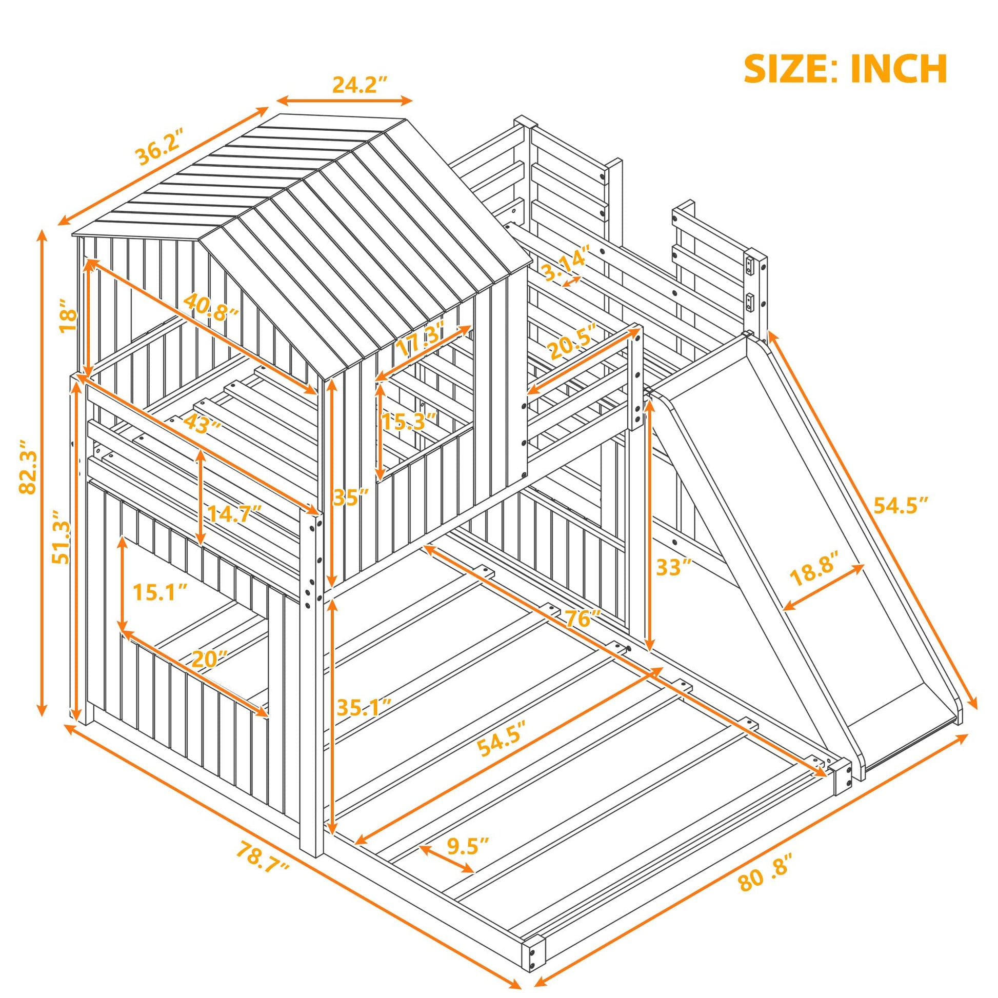 Merax White Twin over Full Bunk Bed with Slide, Safety Guardrails and House Design for Kids - WoodArtSupply