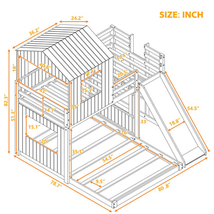 Merax White Twin over Full Bunk Bed with Slide, Safety Guardrails and House Design for Kids - WoodArtSupply