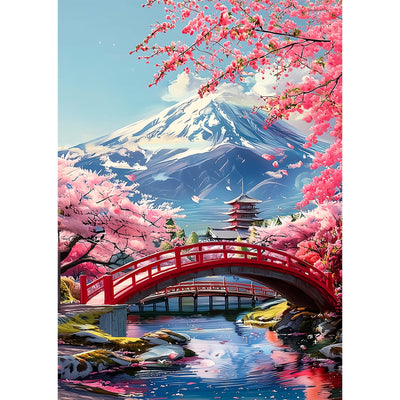 CEOVR Mount Fuji Diamond Art Kits for Adults, Sakura Diamond Painting Dots 5D DIY Full Drill Cherry Blossom Gem Art, Adult Crafts Kits Arts and Crafts, Wall Decor for Home Office 12x16in
