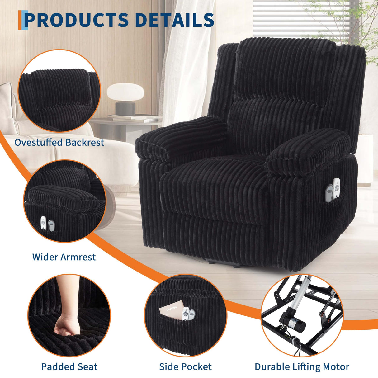 GarveeHome Power Lift Recliner Chair - Heat and Massage, Electric Lift Plush Recliner with Soft Padded Seat, Back Support & Armrests, Designed for The Elderly and People with Mobility Impaired GarveeHome