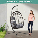 Hanging Egg Chair with Stand, Swinging Egg Chair Outdoor Indoor, Hanging Basket Chair with Cushion, Patio Wicker Hammock Chair 350lbs Capacity for Bedroom, Porch, Balcony, Backyard, Garden (Grey) LEX CRAFT