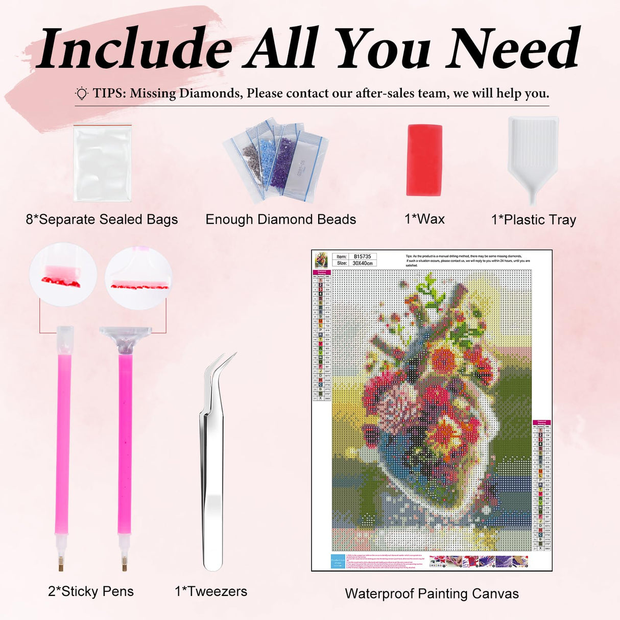 Yezavesu Diamond Art Kits for Adults, Heart 5D Diamond Painting Kit for Beginners, Flowers Heart DIY Round Full Drill Painting with Gem Art Kits for Home Wall Decor 12 x 16 Inch Yezavesu