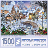 Bits and Pieces – 1500 Piece Jigsaw Puzzle for Adults – Winter Village Stream - Holiday Seasonal Snowy Town Square Cobblestone Bridge Jigsaw Puzzle by Artist Steve Crisp Bits and Pieces