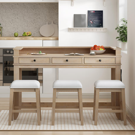 VilroCaz Natural 4-Piece Counter Height Dining Set with USB Port and Upholstered Stools VilroCaz