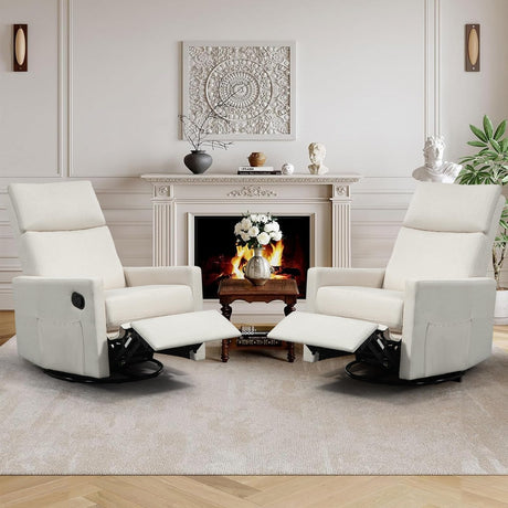 LONWIK Swivel Rocker Recliner Chairs Set of 2, Upholstered Fabric Nursery Rocking Glider Chair with Adjustable Backrest and Footrest, Lay Flat Recliner Single Lazy Sofa for Living Room(Beige) LONWIK