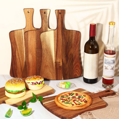 Layhit 6 Pack Thick Acacia Wood Cutting Board Wooden Serving Board Double Sided Serving Wood with Handle Chopping Boards for Kitchen Meat Charcuterie Cheese Bread Vegetables Fruits, 14 x 8.7 Inch