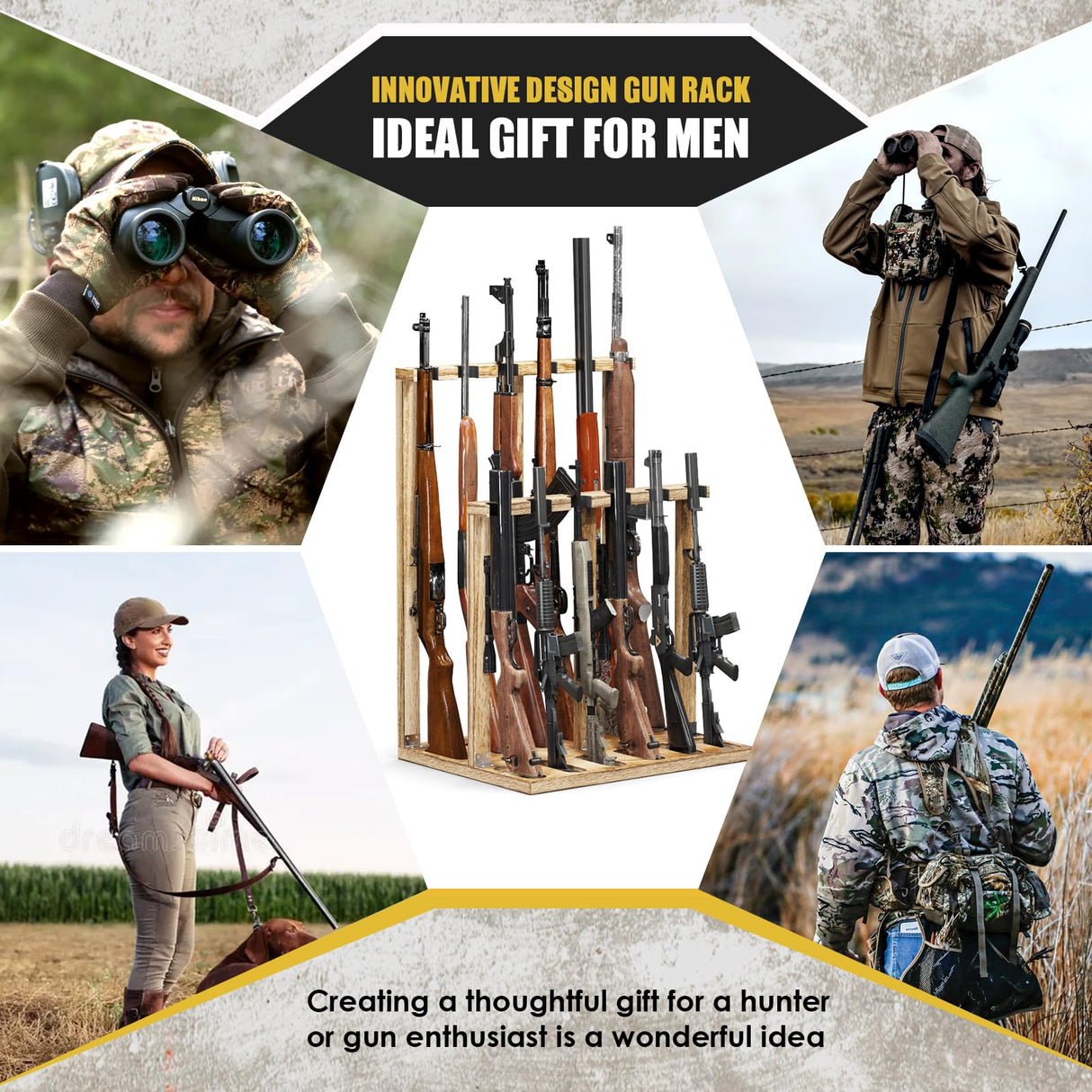 Emfogo Gun Rack, Heavy-Duty Wooden Rifle Rack Stand, Freestanding Indoor Gun Racks Hold up to 12 Long Guns, Gifts for Dad, Husband (Rustic Brown) Emfogo