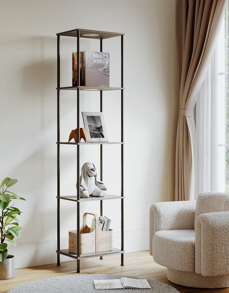 Display Shelf with RGBW Light, Color Changing Curio Cabinet Floor Lamp with Shelves Corner Standing Column Lamp Etagere Organizer Tower Nightstand Bookcase for Living Room Bedroom Office Décor, Gray PARTPHONER