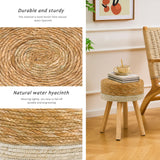 LGENHOOM Handwoven Outdoor Ottoman, Water Hyacinth Pouf Round Patio Footstool with Wood Legs, 17-Inch Multipurpose Vanity Stool, Dining Chair, Patio Footrest for Balcony and Garden, White LGENHOOM