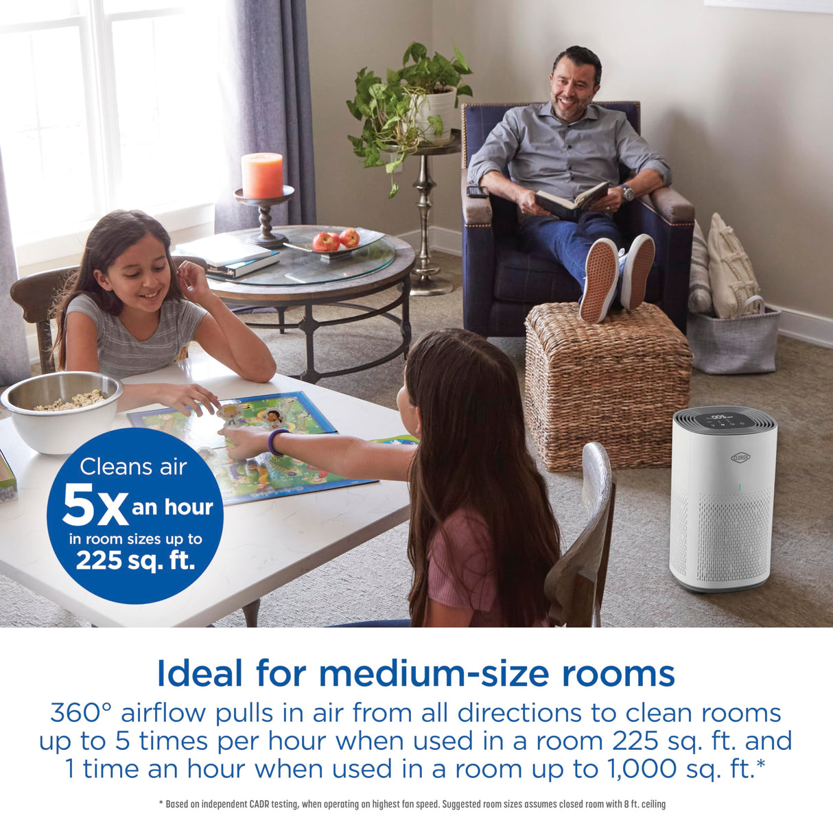 Clorox Air Purifiers for Home, True HEPA Filter, Medium Rooms Up to 1,000 Sq Ft, Removes 99.9% of Mold, Viruses, Wildfire Smoke, Allergens, Pet Allergies, Dust, AUTO Mode, Whisper Quiet Clorox Home Appliances