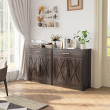 Shintenchi Farmhouse Storage Cabinets with doors and shelves,kitchen Barn Door storage cabinet with drawers,Coffee Bar Cabinet Buffest Sideboard for Dining Living Room,Bathroom,Entryway,Dark Brown Shintenchi