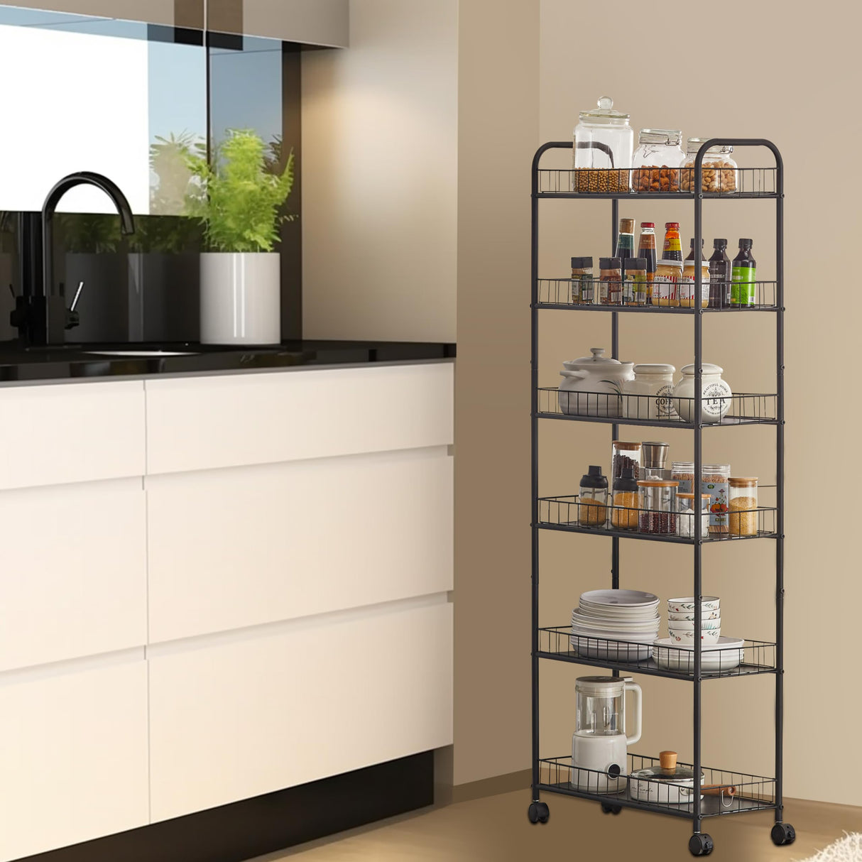 JOIN IRON 6-Tier Slim Rolling Cart,Narrow Shelving,Kitchens, Bathroom, Garages, Laundry Rooms, Offices,10" D x 22.8" W x 61" H JOIN IRON