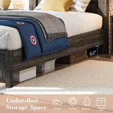 LUXOAK Twin Farmhouse Bed Frame with 49" Fluted Headboard, Wooden Platform Bed with Natural Grain, Noise-Free, No Box Spring Needed, Rustic Grey LUXOAK