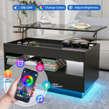 LED Coffee Table for Living Room Lift Top Coffee Tables with Storage Morden High Gloss 4 Tiers Black Tea Table Center Tables Sofa Hidden Compartment & 2 Open Shelve & 2 Drawers HOMMPA