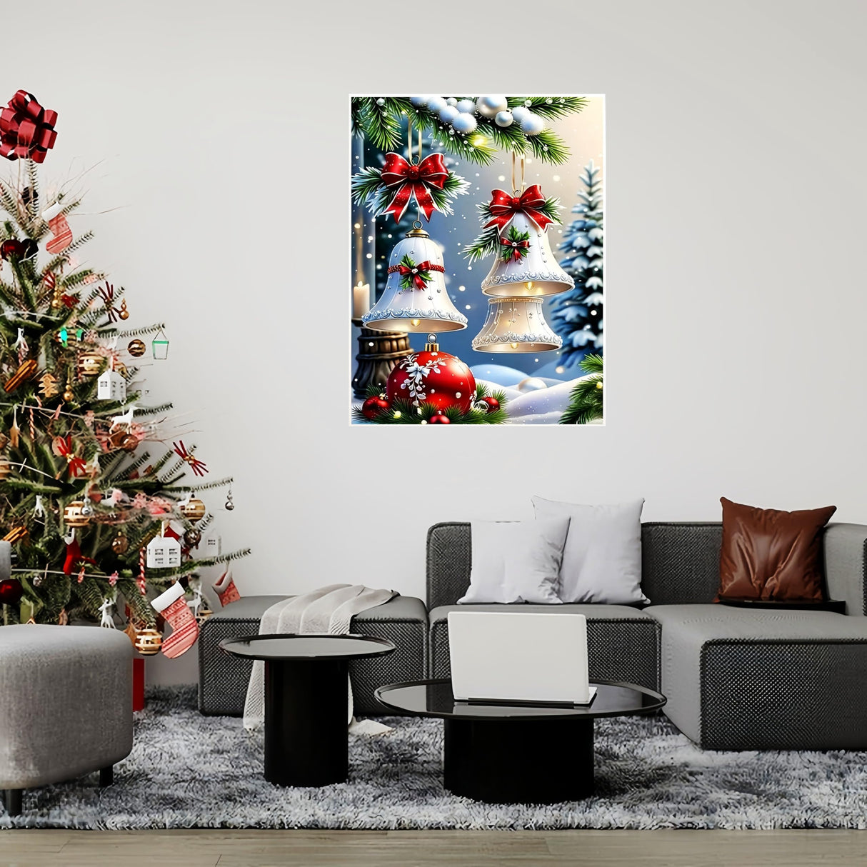 Christmas Bell Painting by Numbers Kit for Adults Beginner,Color by Numbers for Adults,Winter Landscape Adult Paint by Number Kits on Canvas,Paint by Numbers Easy Oil Painting Home Wall11.8X15.8 Inch GXGLLPZBY