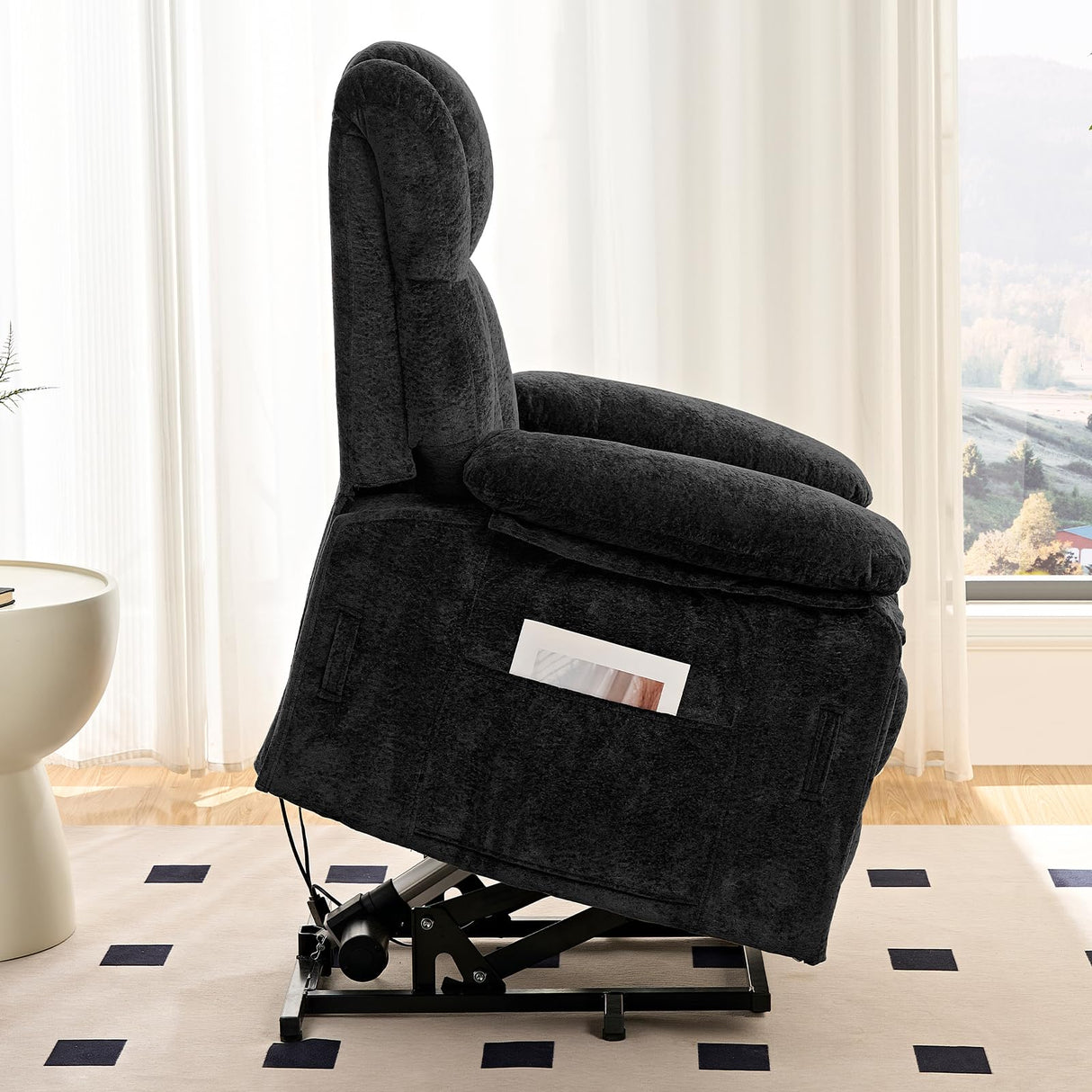 PUREMIND Power Lift Recliner Chair for Elderly, Dual Motor Electric Reclining Chairs with Massage and Heat - Velvet Fabric, Strong Support, Black PUREMIND