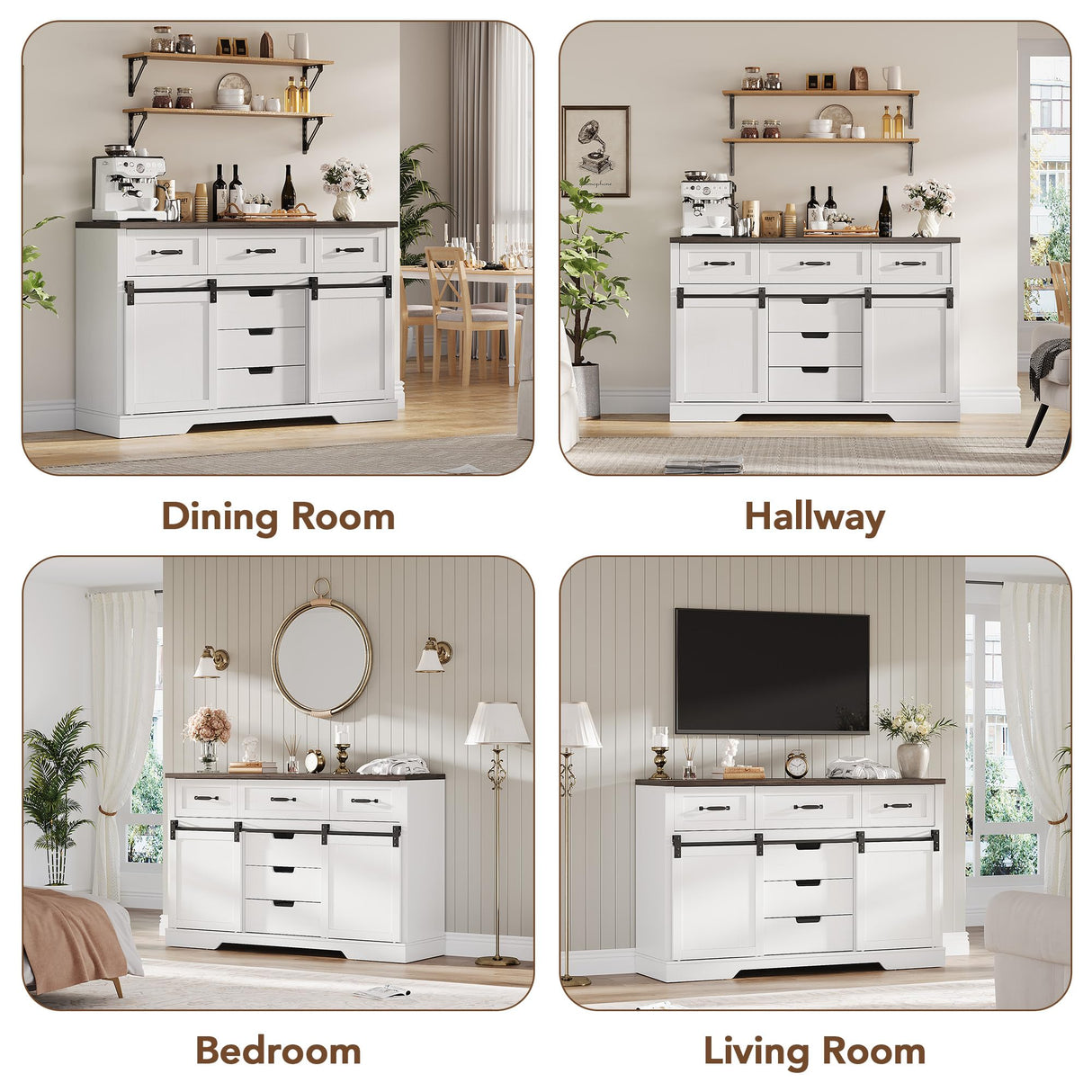 GAOMON Farmhouse 6 Drawers Dresser for Bedroom with Sliding Barn Doors, Wood Dressers & Chest of Drawers, Rustic Dressers TV Stand, Dresser Organizer for Bedroom, Living Room, White GAOMON