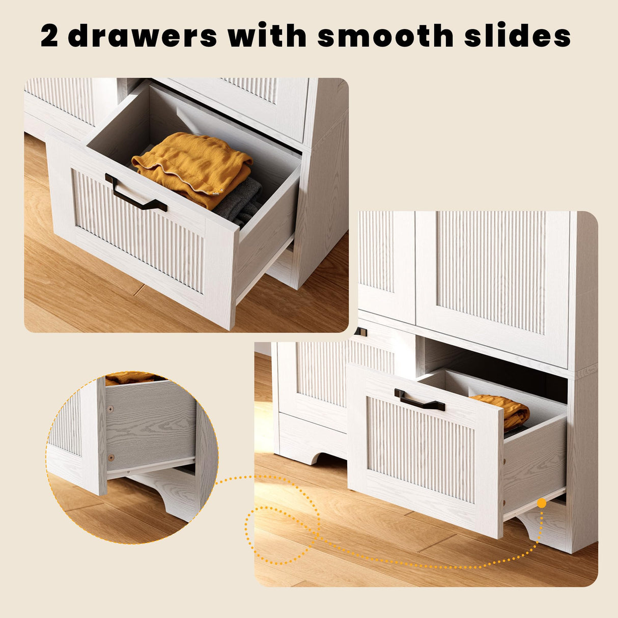 ANCTOR Armoire Wardrobe Closet, 71" H Wooden Clothing Storage Cabinet with 2 Doors and 2 Drawers, Bedroom Freestanding Wardrobe Combination with Hanging Rod and Adjustable Shelves, White ANCTOR