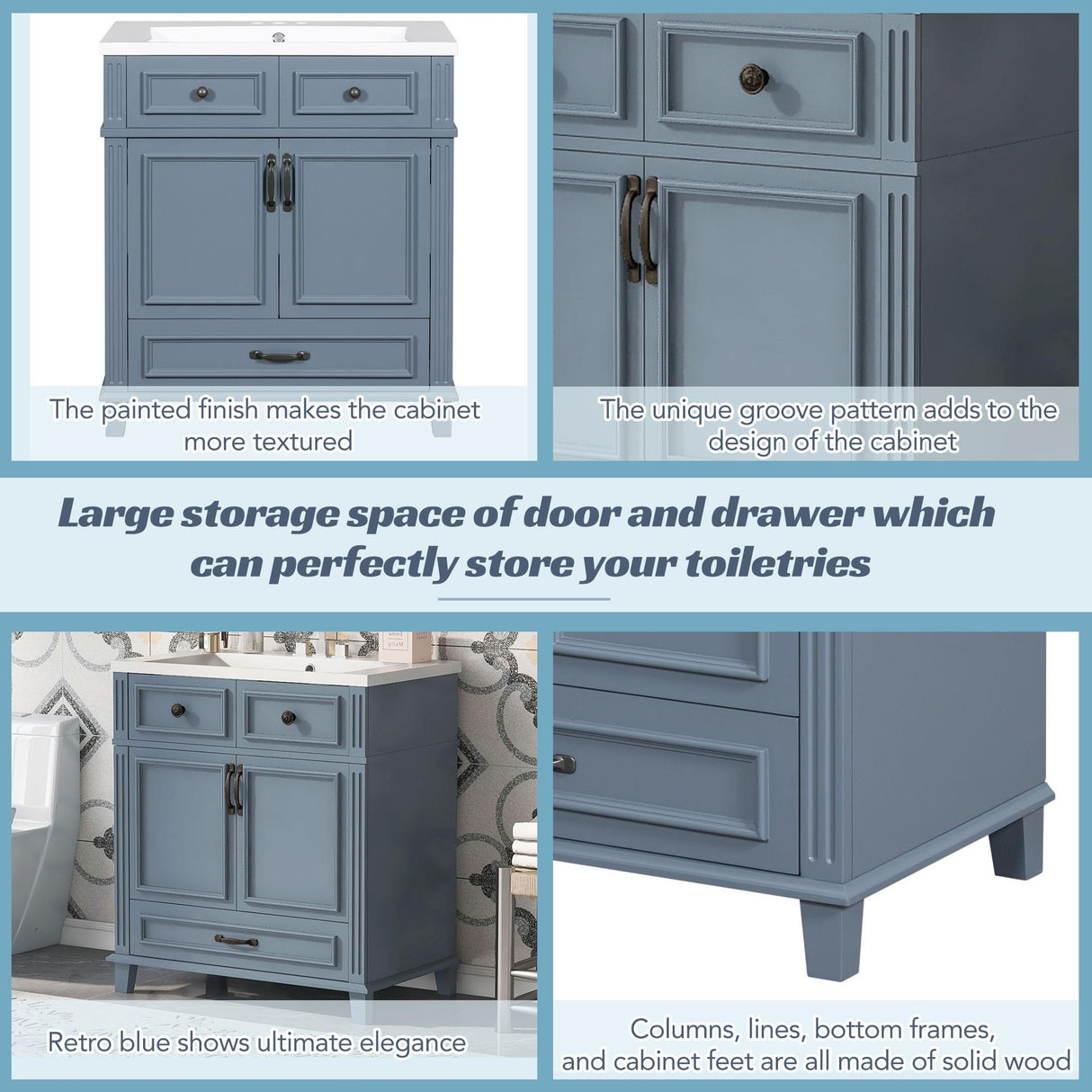 Virubi 30 Inch Bathroom Vanity with Sink Combo, Solid Wood Frame Bathroom Storage Cabinet with 2 Doors and 1 Drawer, Freestanding Bathroom Vanities, Soft Closing Virubi