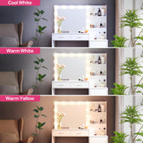 MIRROTOWEL 46.7IN Vanity Desk with Mirror and Lights, Dressing Table with 2 Large Drawer&Large Vertical Organizer, 3 Level Dresser & 3 Lighting Modes Adjustable Brightness, Suitable for Bedroom(white) MIRROTOWEL