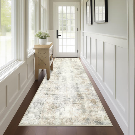 Capslpad 2x8 Modern Abstract Washable Runner Rug, Light Beige Non-Slip Runners for Hallways, Low Pile Kitchen Runner Rug, Ultra Soft Print Distressed Faux Wool Rug for Entryway, Bedroom, Laundry Capslpad