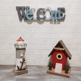 Linfevisi Wooden Welcome Sign Aqua Hanging Block Letters Sign Rustic Freestanding Wood Word Decor Decorative Welcome Table Sign Cutout Word Art Wall Decor (Welcome) Linfevisi