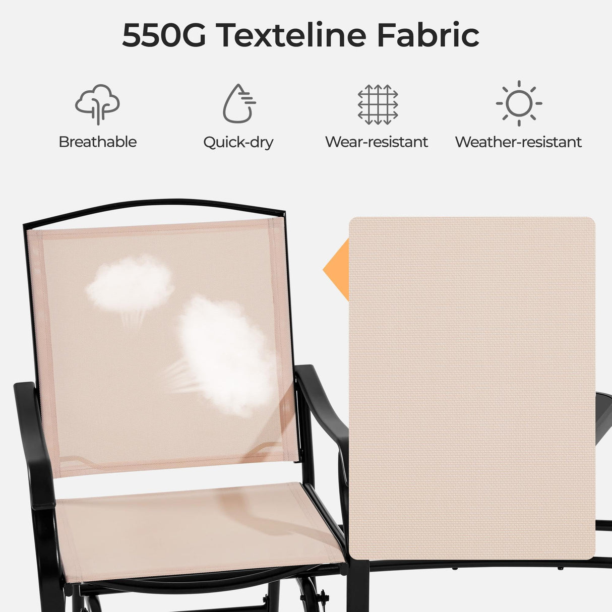 Yaheetech Outdoor Glider Chairs with Glass Table Rocking Chairs, Outdoor Loveseat Patio 2-Seat with Breathable Sling Fabric for Lawn, Garden and Porch, Beige Yaheetech