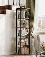 Hzuaneri Rotating Bookshelf, 360° Spinning Bookshelf Tower, Display Revolving Bookcase, Round Book Shelf, Narrow Swivel Bookshelves for Small Space, Bedroom, Living Room, Rustic Brown, BC52101B Hzuaneri