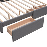 Queen Size Platform Bed, Linen Fabric Upholstered Platform Bed Frame with 2 Storage Drawers and 1 Twin XL Trundle, for Kids/Teen/Adults, Wooden Slats Support (Dark Gray, Linen) Bellemave