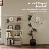 CRTERICX Acrylic Geometric Bookshelf for Small Spaces, 5-Tier Clear S Shaped Bookcase, Modern Open Book Shelf for Living Room, Bedroom, Office, 9.3" D x 15.6" W x 48.8" H, Easy Assembly CRTERICX