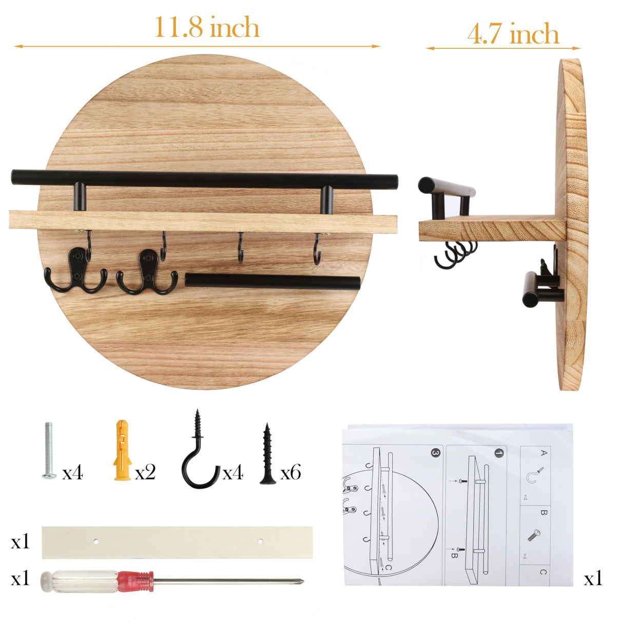 Gurfuy Key Holder for Wall with Shelf - Wood Mail Organizer and Rack with Shelf Hooks Wall Mounted for Entryway Decor Magazines Letter Storage Farmhouse Living Room Bedroom Doorway (Nature) Gurfuy