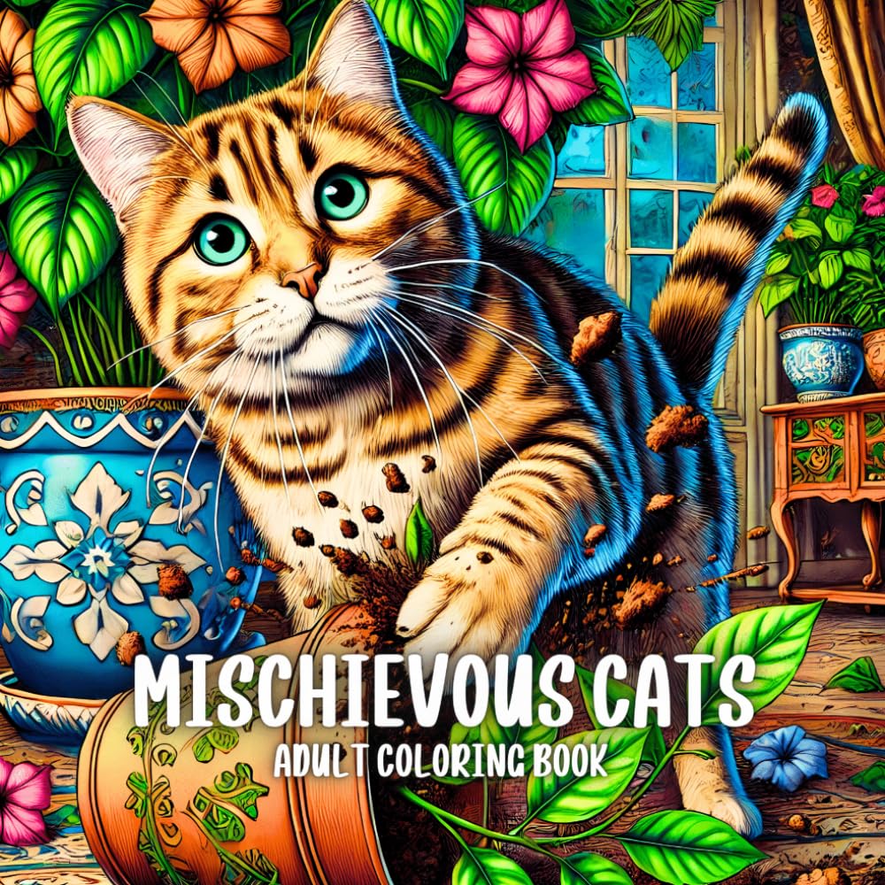 Mischievous Cats Adult Coloring Book: Relaxation and Stress Relief Designs Featuring Playful and Funny Kitties WoodArtSupply