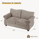ONBRILL Nailhead Sofa, 66 Inch Small Couch with Rolled Arms, Chenille Fabric Loveseat w/Springs Seat Cushion, Vintage Curved Back, Turned Wood Legs, Comfy Couch for Living Room, Farmhouse, Beige ONBRILL