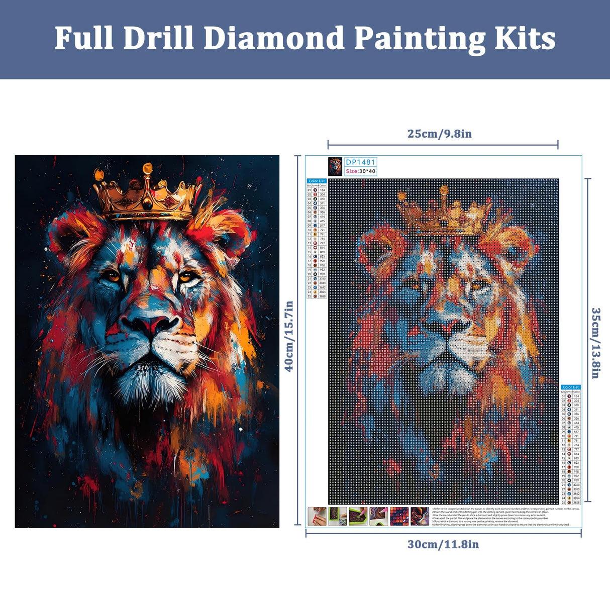 Auremi Lion Diamond Painting Kits Adults,Animal 5D Diamond Art Painting Kits,Full Drill Diamond Dots Paintings for Beginners,Animal Art Painting Kits for Home 30x40 cm Auremi