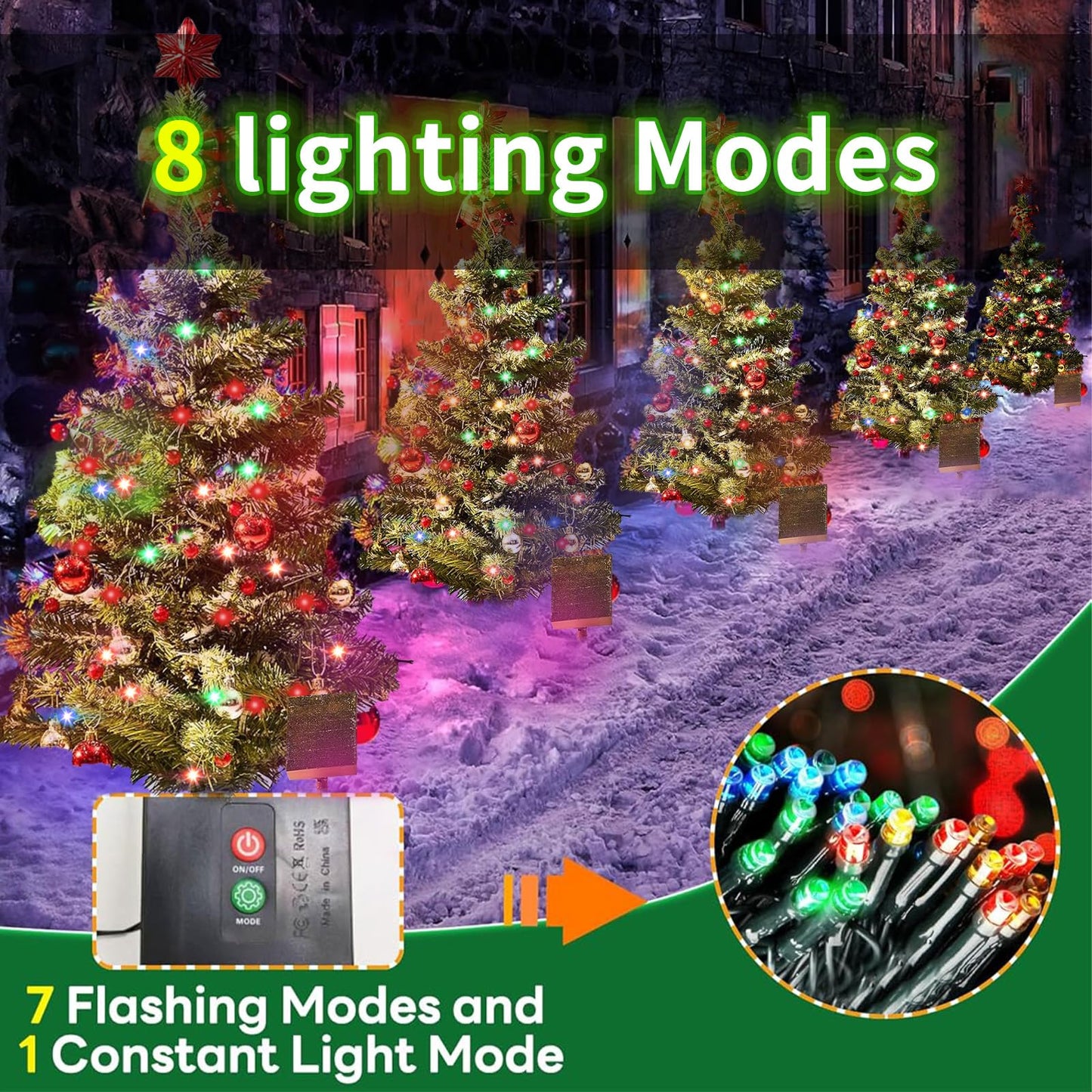 Solar Christmas Tree Lights Outdoor Decoration, 39 Inch Solar Powered Tree Lights with 100 LEDs, 8 Flashing Patterns with Ornaments for Outdoor Paths, Gardens, Yard Christmas Decorations 1PCS